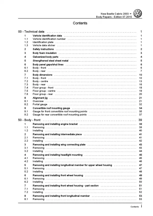 VW New Beetle Cabrio type 1Y 2003-2010 body repairs workshop repair manual pdf