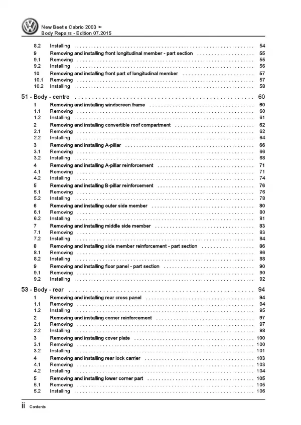 VW New Beetle Cabrio type 1Y 2003-2010 body repairs workshop repair manual pdf