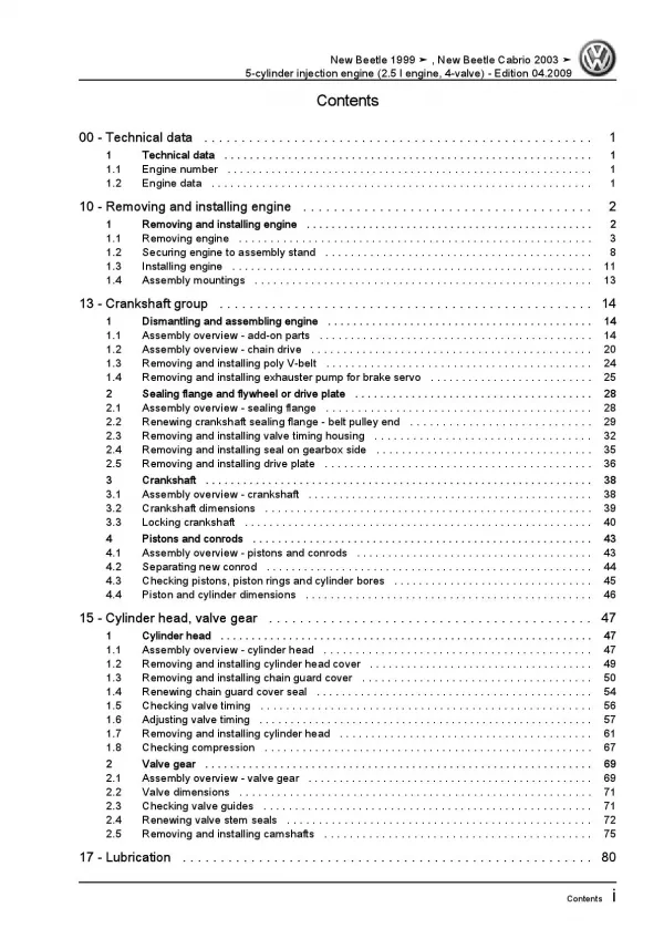 VW New Beetle Cabrio 1Y 2003-2010 5-cyl. petrol engines 150 hp repair manual pdf