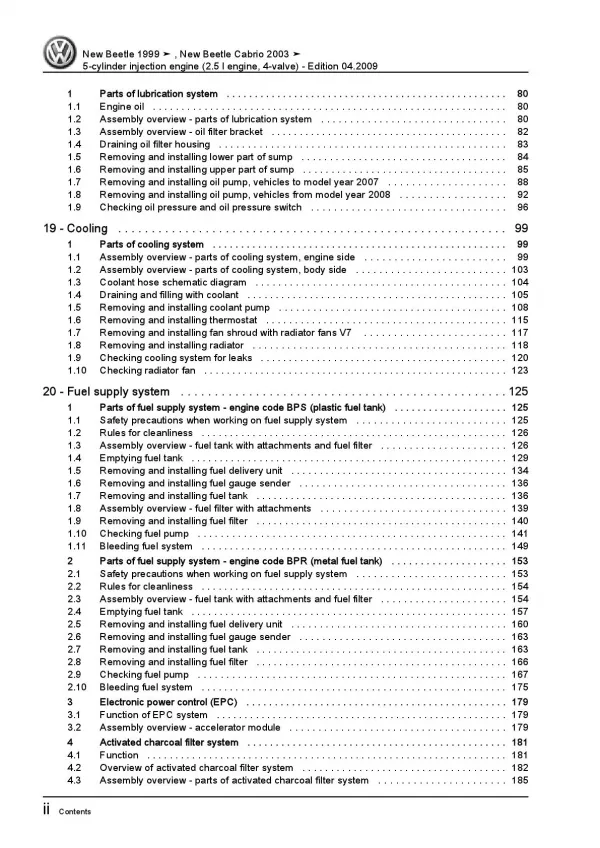 VW New Beetle Cabrio 1Y 2003-2010 5-cyl. petrol engines 150 hp repair manual pdf