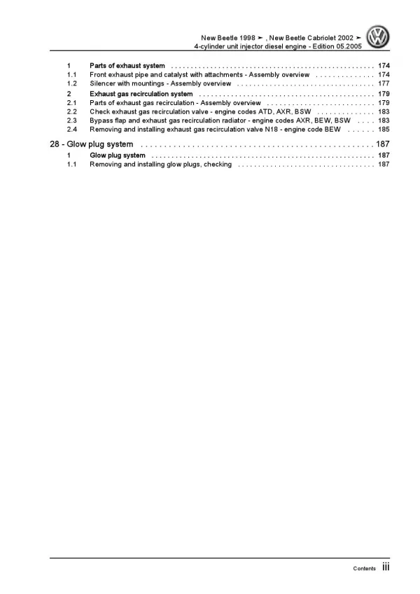 VW New Beetle Cabrio 1Y 2003-2010 4-cyl. diesel engines 1.9l repair manual pdf