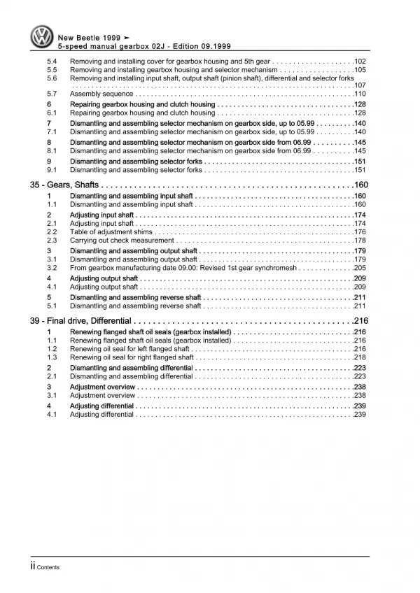VW New Beetle 9C 1997-2010 5 speed manual gearbox 02J repair workshop manual pdf