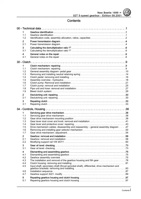 VW New Beetle 9C 1997-2010 5 speed manual gearbox 02T repair workshop manual pdf