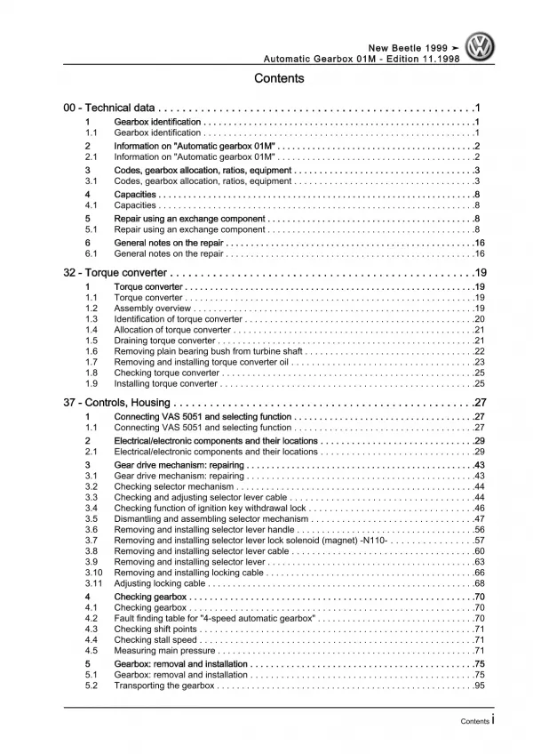 VW New Beetle 9C 1997-2010 4 speed automatic gearbox 01M repair manual ebook pdf