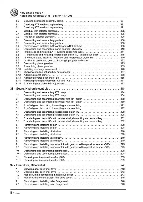 VW New Beetle 9C 1997-2010 4 speed automatic gearbox 01M repair manual ebook pdf