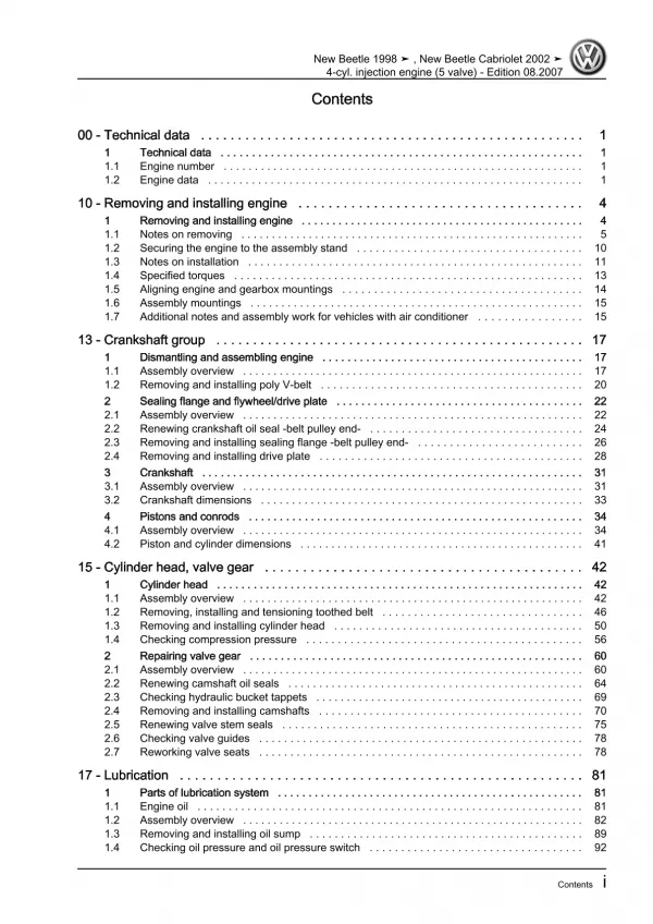 VW New Beetle 9C 1997-2010 4-cyl. 1.8l petrol engines 150 hp repair manual pdf