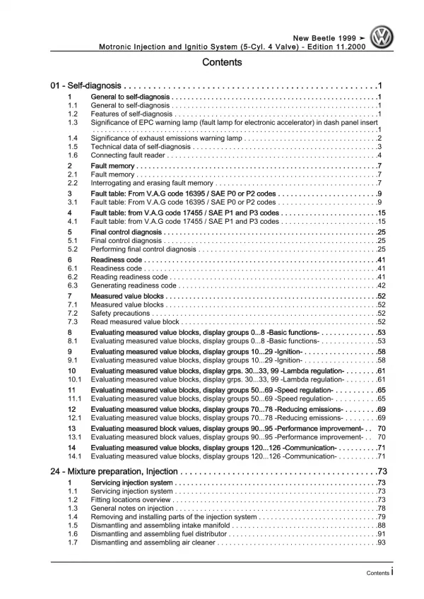 VW New Beetle 9C (97-10) 5-cyl. motronic injection ignition system repair manual