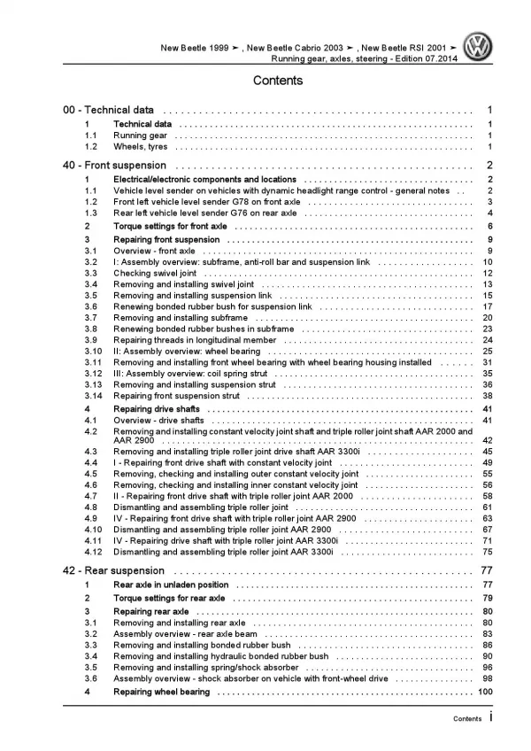 VW New Beetle RSi 9G 2001-2005 running gear axles steering repair manual pdf