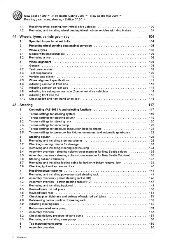 VW New Beetle RSi 9G 2001-2005 running gear axles steering repair manual pdf