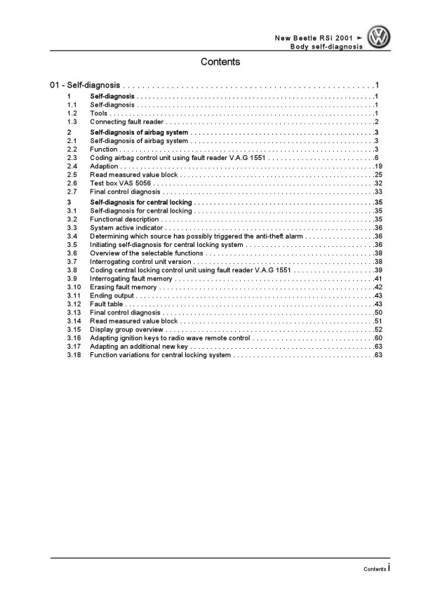 VW New Beetle RSi 9G (01-05) self-diagnosis for body repairs workshop manual pdf