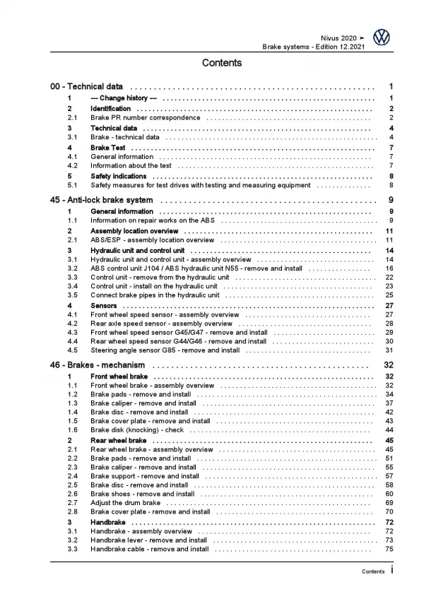 VW Nivus type CS from 2020 brake systems repair workshop manual pdf eBook