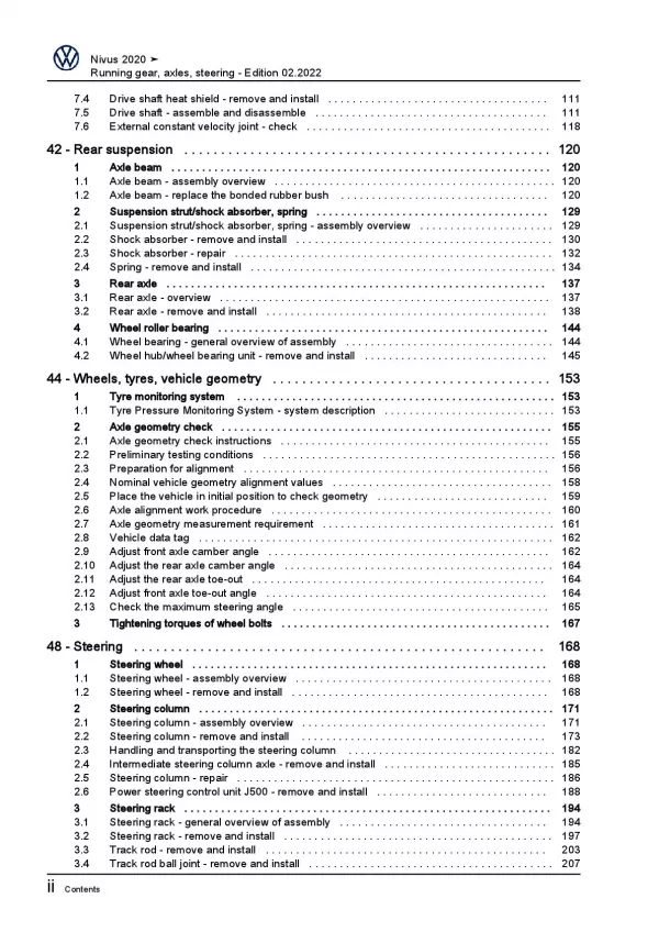 VW Nivus CS from 2020 running gear axles steering repair workshop manual pdf