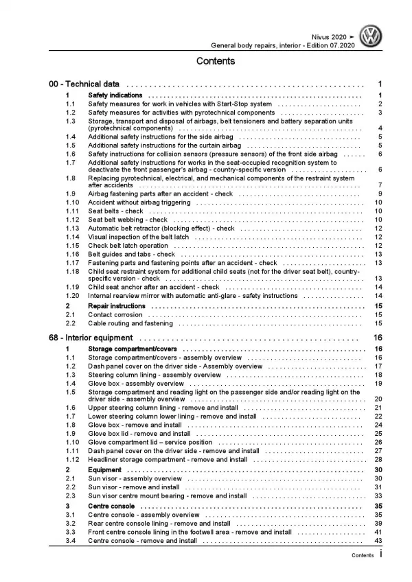 VW Nivus CS from 2020 general body repairs interior repair workshop manual pdf