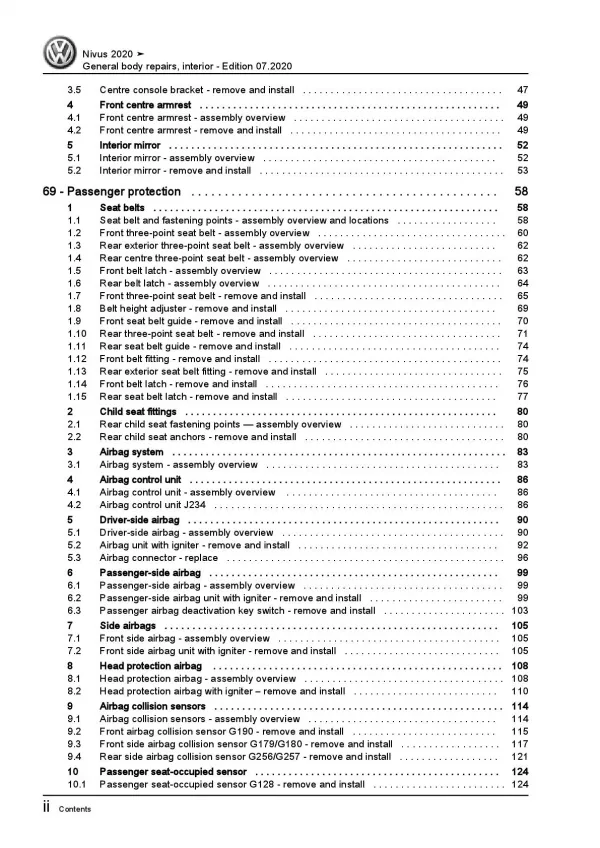 VW Nivus CS from 2020 general body repairs interior repair workshop manual pdf