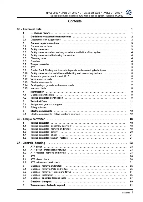 VW Nivus CS from 2020 6 speed automatic gearbox 09G repair workshop manual pdf