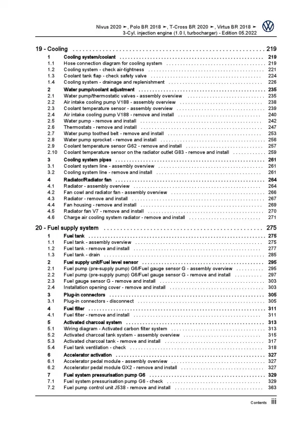 VW Nivus CS from 2020 3-cyl. petrol engines 116 hp repair workshop manual pdf