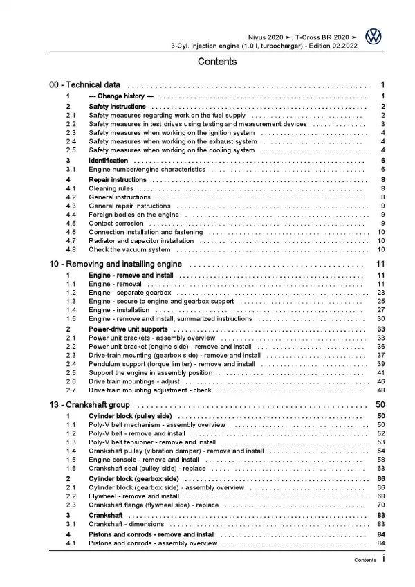 VW Nivus CS from 2020 3-cyl. petrol engines 95 hp repair workshop manual pdf