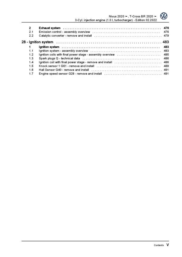 VW Nivus CS from 2020 3-cyl. petrol engines 95 hp repair workshop manual pdf