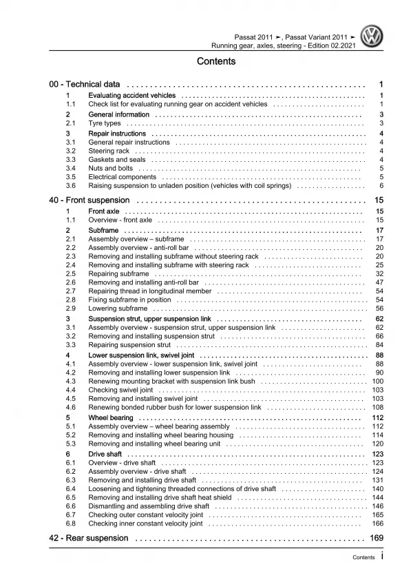 VW Passat 7 3C (10-14) running gear axles steering repair workshop manual eBook