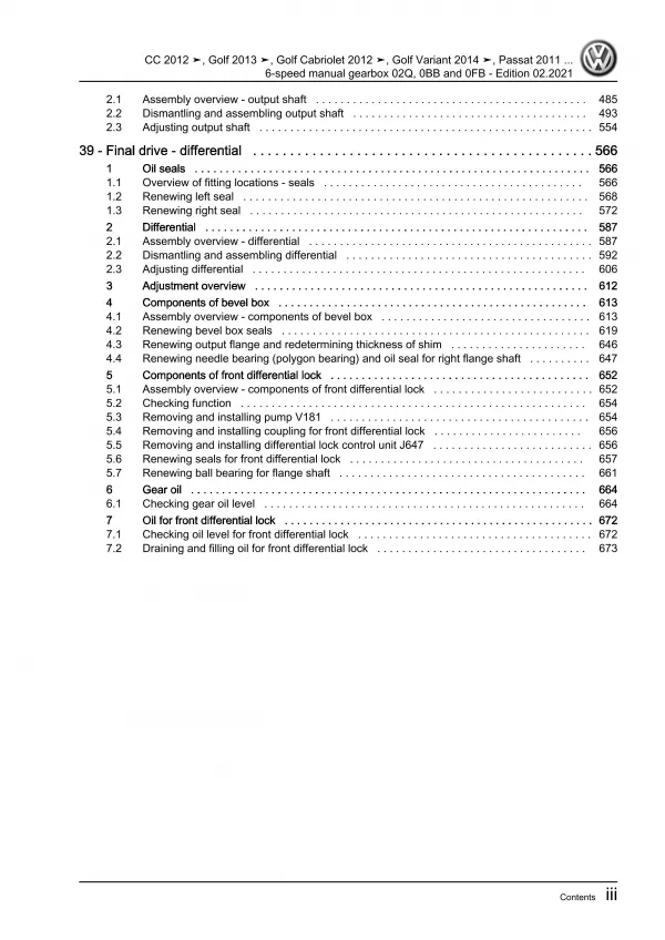 VW Passat 7 3C (10-14) 6-speed manual gearbox 02Q 0BB 0FB repair workshop eBook