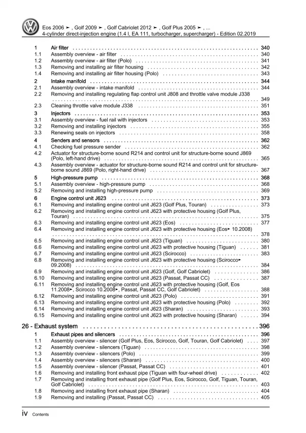 VW Passat 7 3C 10-14 4-cyl. 1.4l petrol engines 140-180 hp repair workshop eBook