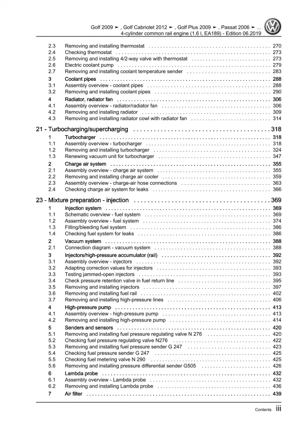 VW Passat 7 3C 10-14 4-cyl. 1.6l diesel engines 75-105 hp repair workshop eBook