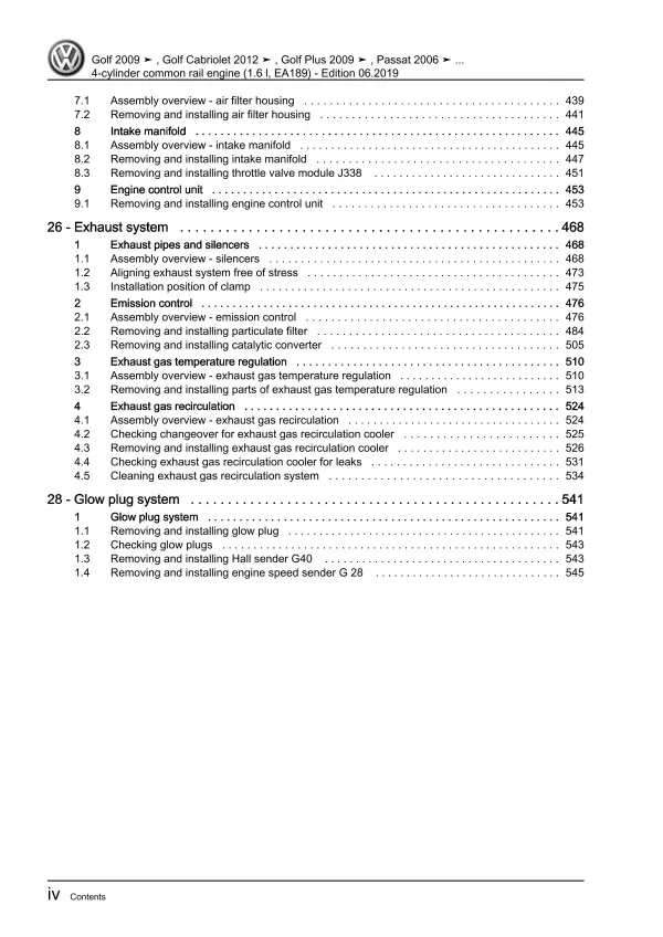 VW Passat 7 3C 10-14 4-cyl. 1.6l diesel engines 75-105 hp repair workshop eBook