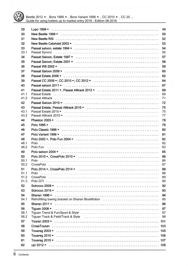 VW Passat 4 3A 1993-1997 guide for using trailers repair manual workshop eBook