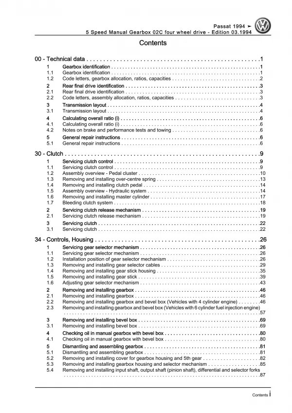 VW Passat 4 3A (93-97) 5 speed manual gearbox 02C repair workshop manual eBook