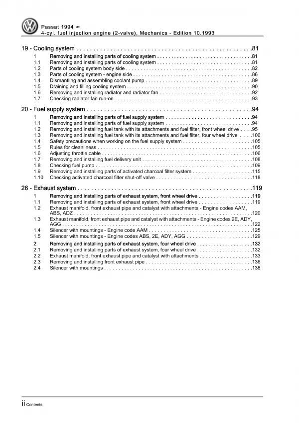 VW Passat 4 3A (93-97) 4-cyl. injection engine mechanics 75-115 hp repair eBook