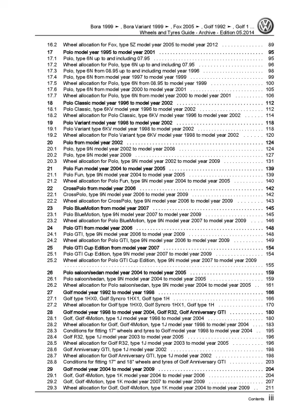 VW Passat 3B (1996-2005) wheels tyres archive repair workshop manual pdf eBook