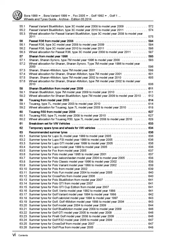 VW Passat 3B (1996-2005) wheels tyres archive repair workshop manual pdf eBook