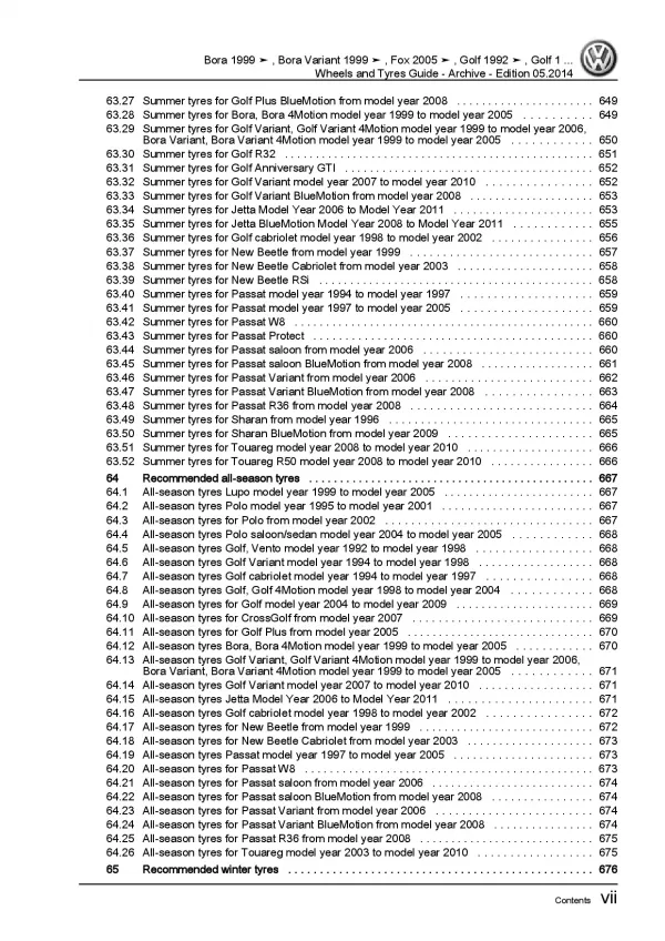 VW Passat 3B (1996-2005) wheels tyres archive repair workshop manual pdf eBook