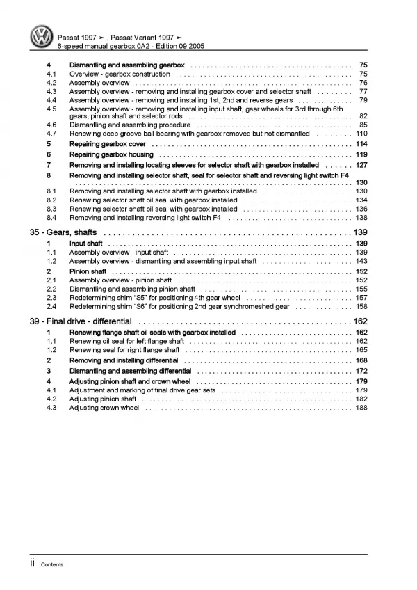 VW Passat 3B (1996-2005) 6 speed manual gearbox 0A2 repair workshop manual eBook