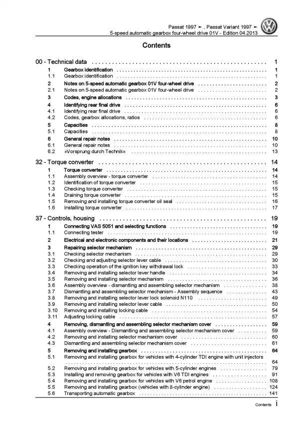 VW Passat 3B (96-05) 5 speed automatic gearbox 01V repair workshop manual eBook