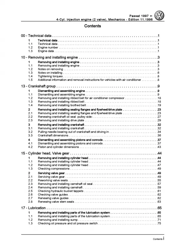 VW Passat 3B (96-05) 4-cyl.injection engine mechanics 101 hp repair manual pdf