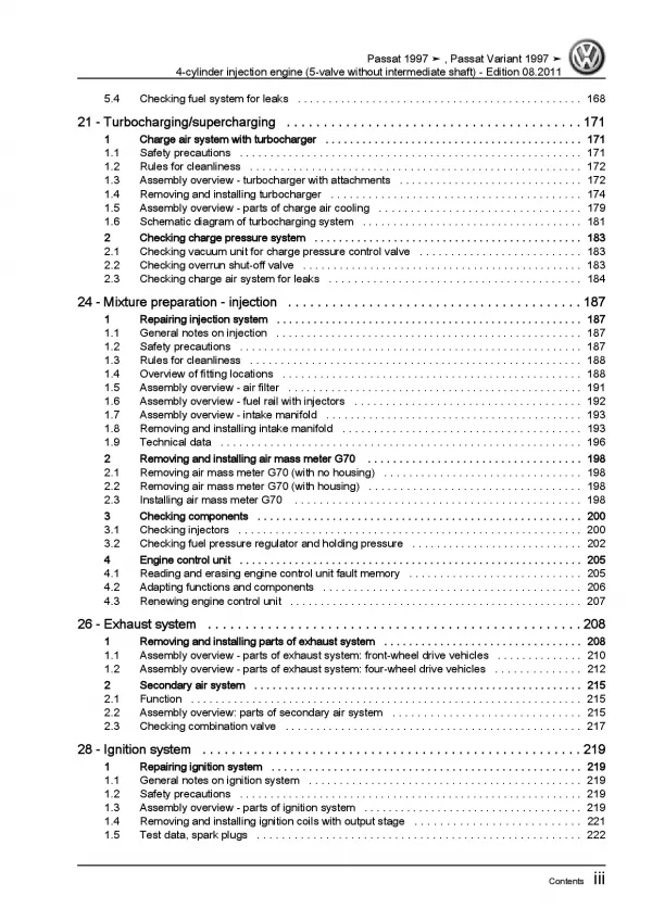 VW Passat 3B (96-05) 4-cyl. injection engine 150-170 HP repair manual eBook pdf