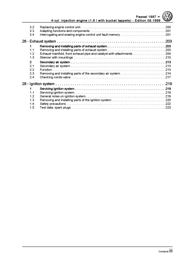 VW Passat 3B (1996-2005) 4-cyl 1.6l petrol engines 100 HP repair workshop manual