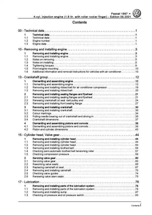 VW Passat 3B (96-05) 4-cylinder injection engine 75 kW repair manual pdf eBook