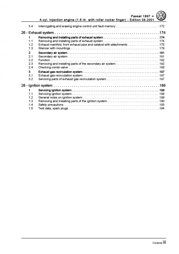 VW Passat 3B (96-05) 4-cylinder injection engine 75 kW repair manual pdf eBook