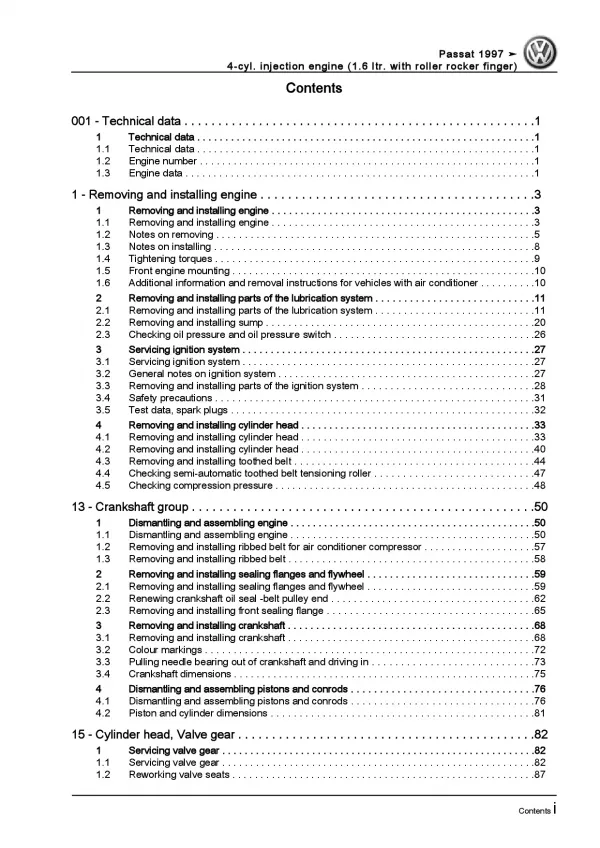 VW Passat 3B (96-05) 4-cyl. injection engine 102 HP repair workshop manual eBook