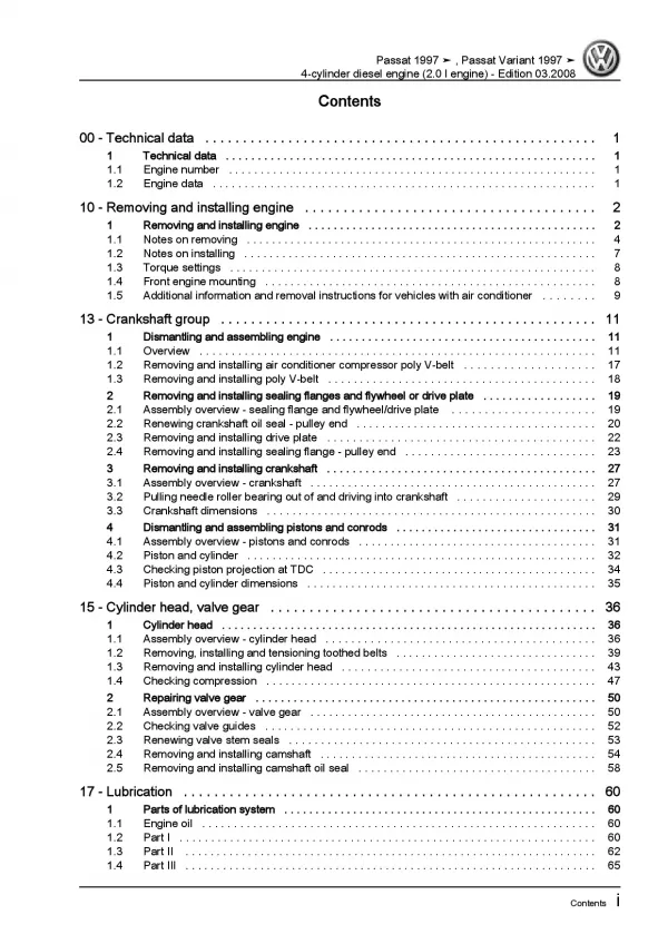 VW Passat 3B (96-05) 4-cyl. diesel engine 2.0l repair workshop manual eBook pdf 