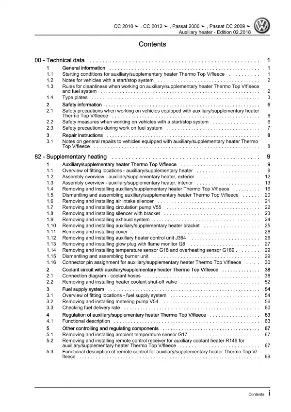 VW Passat 6 type 3C 2004-2010 auxiliary heater repair workshop manual pdf eBook
