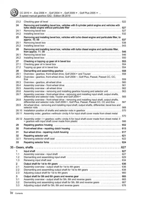 VW Passat 6 type 3C 2004-2010 6 speed manual gearbox 02Q repair workshop eBook