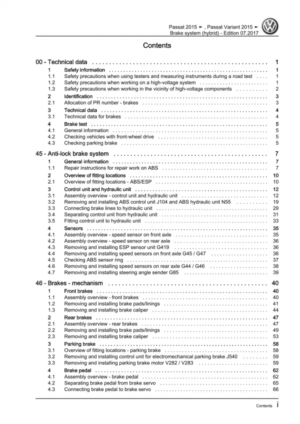 VW Passat 8 3G (14-19) brake system hybrid repair workshop manual download eBook