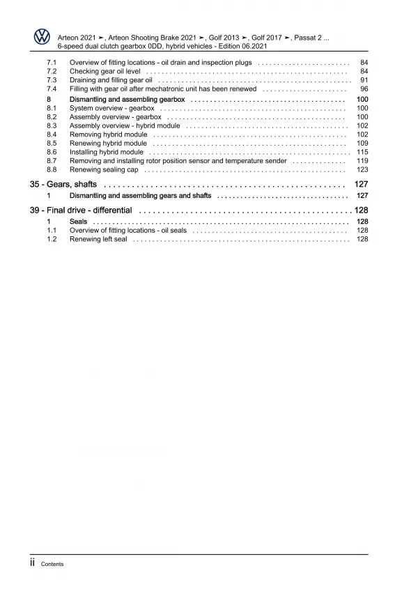 VW Passat 8 3G (14-19) 6 speed dual clutch gearbox 0DD hybrid workshop pdf eBook