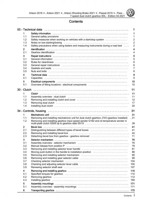 VW Passat 8 3G (14-19) 7 speed dual clutch gearbox 0DL repair workshop pdf eBook