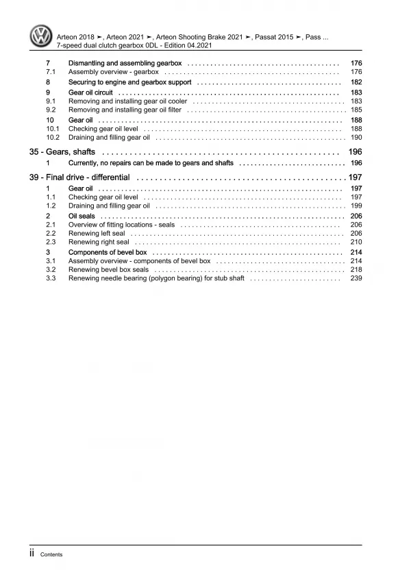 VW Passat 8 3G (14-19) 7 speed dual clutch gearbox 0DL repair workshop pdf eBook