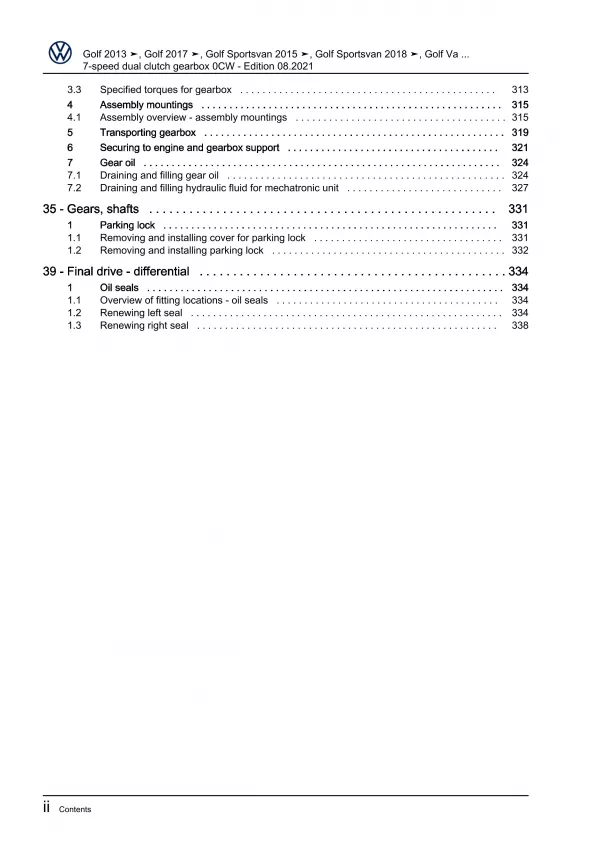 VW Passat 8 3G (14-19) 7 speed dual clutch gearbox 0CW repair workshop pdf eBook