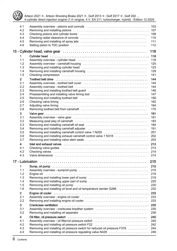 VW Passat 8 3G (14-19) 4-cyl 1.4l petrol engine 150-156 hp repair workshop eBook